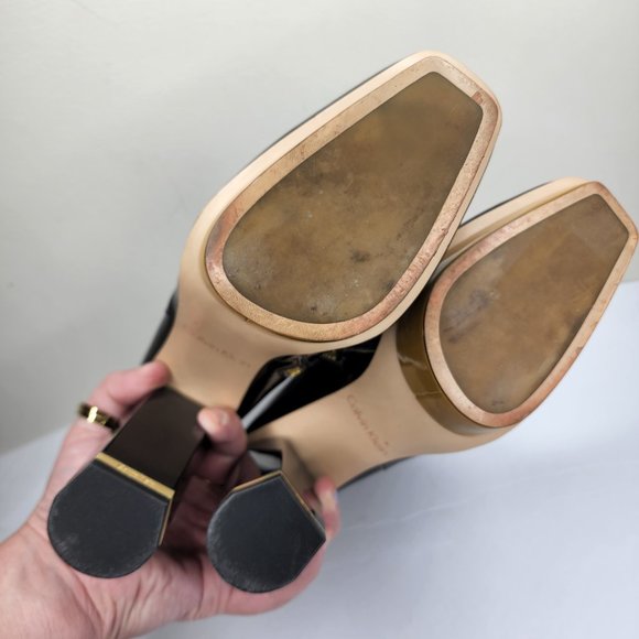 Calvin Klein Bernadet Platform Black Gold Patent Leather Boots Retro 70's sz 9 - Picture 8 of 10